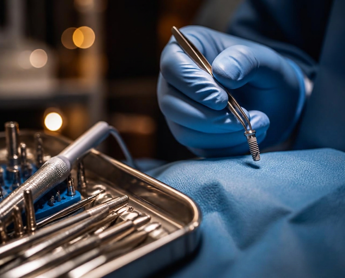 Implante dentário de titânio e instrumentação cirúrgica de precisão