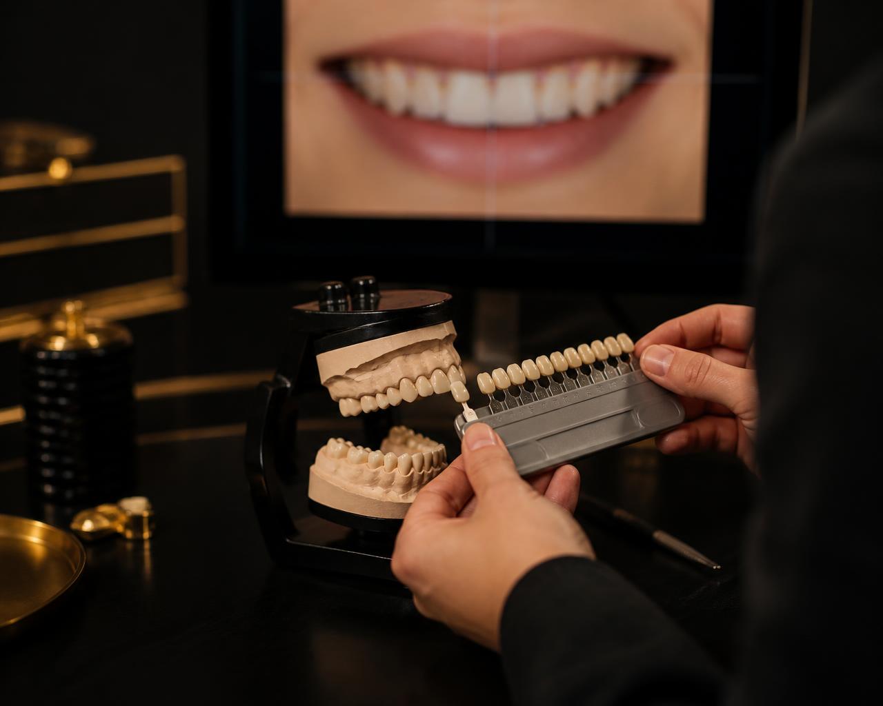 Seleção de cor e modelos de estudo no planejamento de uma prótese dentária
